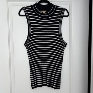 Michael Kors Black and White Sleeveless Striped Top